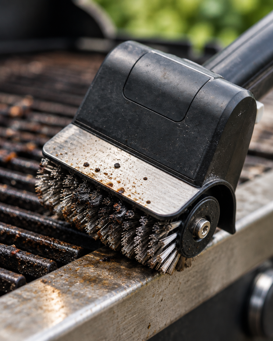 Close-up of the PowerScrub stainless steel wire roller and scraper